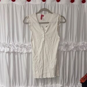 Sleeveless White Top with Sequined Lace